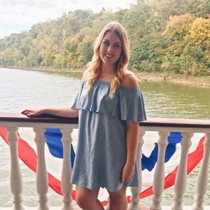 Light Blue Chambray Off-the-Shoulder Dress